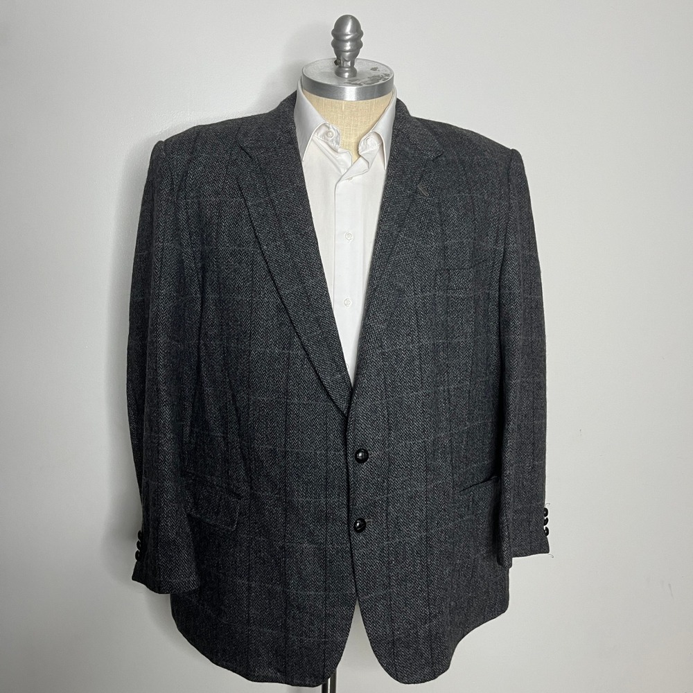 Alexander‎ Lloyd Mens Gray Plaid Wool Blend Two Button Blazer Jacket 54R